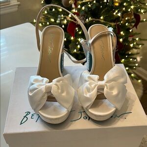 Betsey Johnson Maddy White Satin Bow Heels